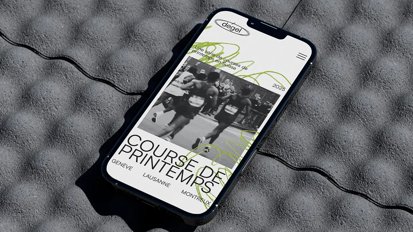 mobile landing page web design for a running marathon with minimalist typography and editorial layout
