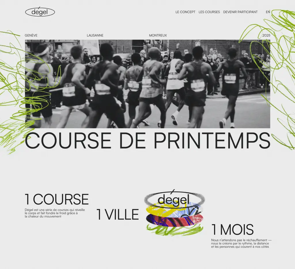 Overview of running marathon series landing page with structured layout and section-based design